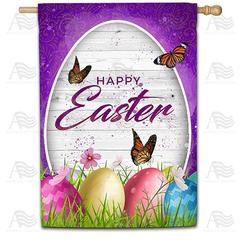 Wood Grain Easter Wishes Double Sided House Flag