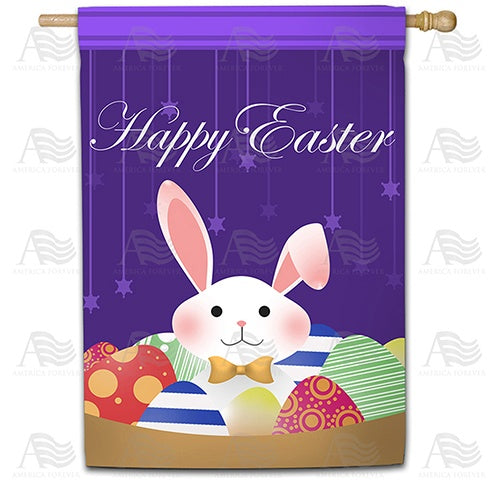 Happy Easter Cartoon Bunny Double Sided House Flag
