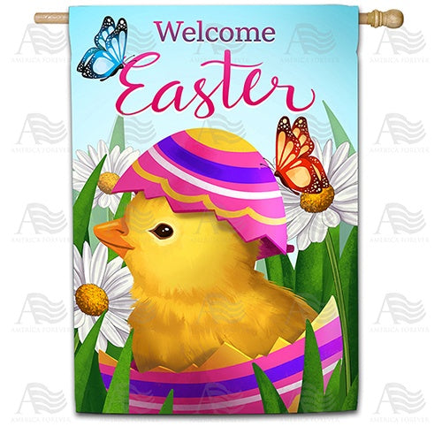 Easter Chick and Butterflies Double Sided House Flag