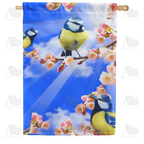 Spring Sunshine and Bluebirds Double Sided House Flag