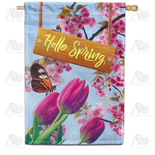 Hello Spring Tulips Double Sided House Flag