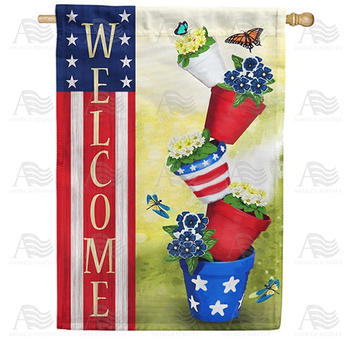 Patriotic Spring Welcome Double Sided House Flag