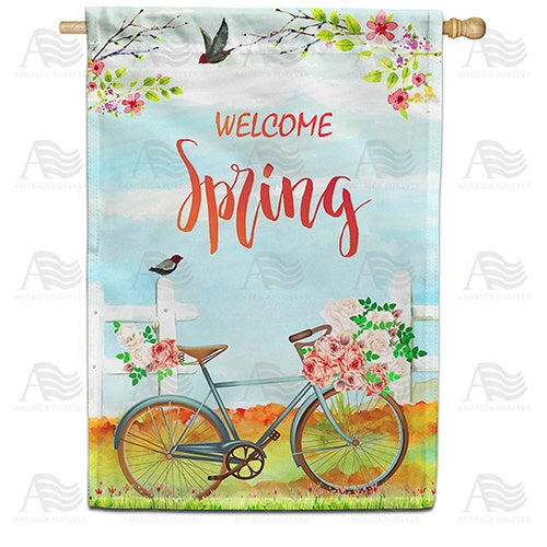 Vintage Spring Bicycle Double Sided House Flag