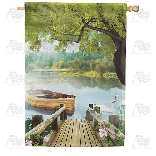 Serene Spring Swan Lake Double Sided House Flag