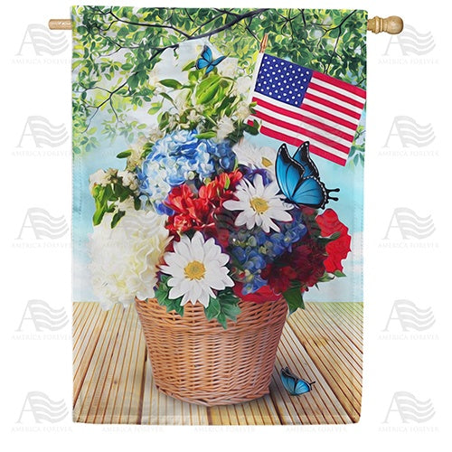 Red White And Blue Blooms Double Sided House Flag
