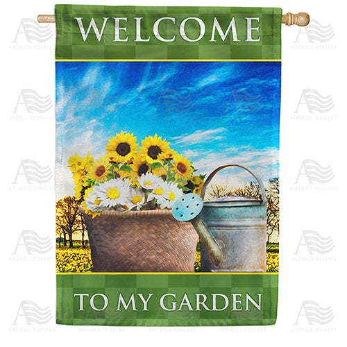 Welcome To My Garden Flowers Double Sided House Flag