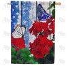 Patriotic Geraniums Butterfly Double Sided House Flag