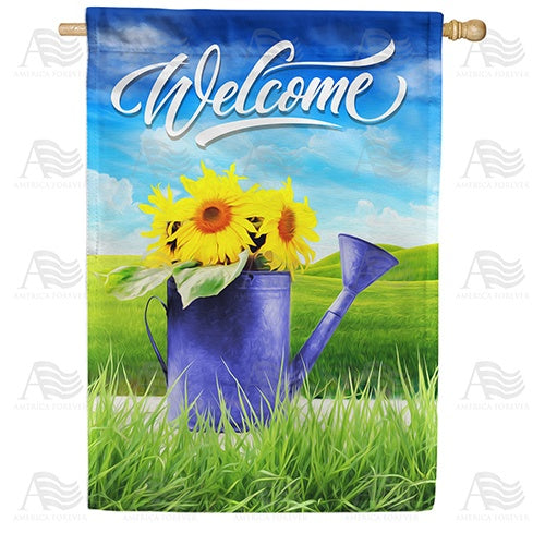 Watering Can Of Sunflowers Double Sided House Flag