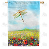 Dragonfly Flowers Double Sided House Flag