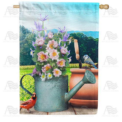 Watering Can Bouquet Double Sided House Flag
