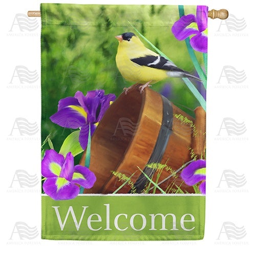 Goldfinch And Iris Welcome Double Sided House Flag