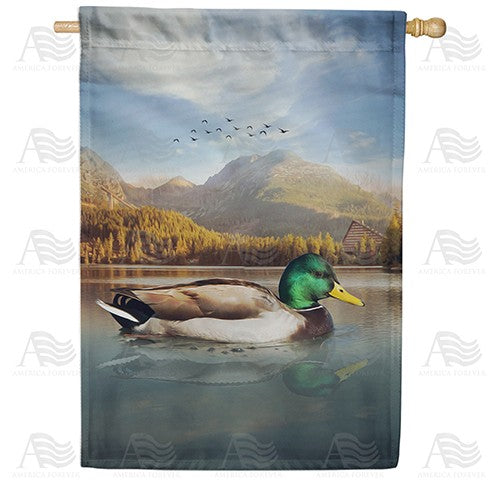 Mallard On Lake Double Sided House Flag