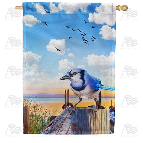 Blue Jay At Beach Double Sided House Flag