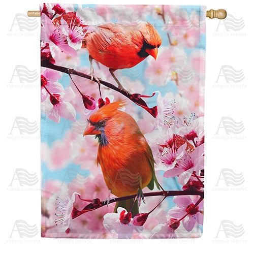 Cardinals In Cherry Tree Double Sided House Flag