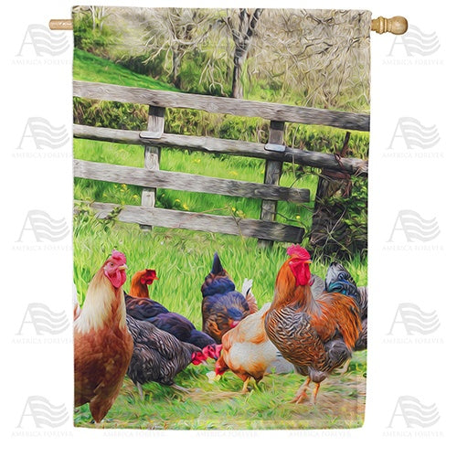 Chicken Flock Feast Double Sided House Flag