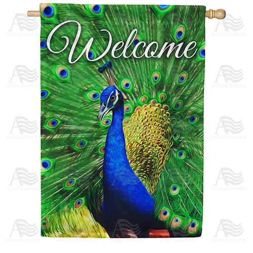 Proud Peacock Welcome Double Sided House Flag