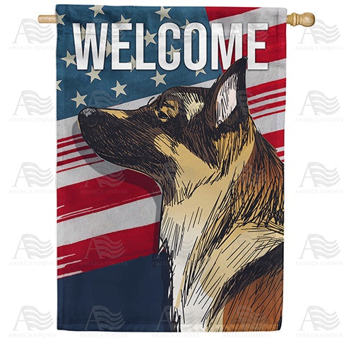 Patriotic German Shepherd Sketch Double Sided House Flag