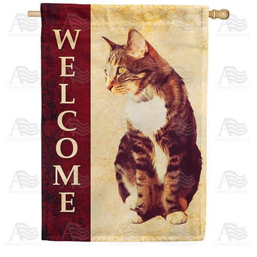 Welcome Cat Double Sided House Flag