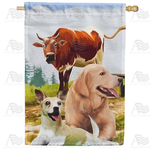 America Forever Farm Buddies Double Sided House Flag