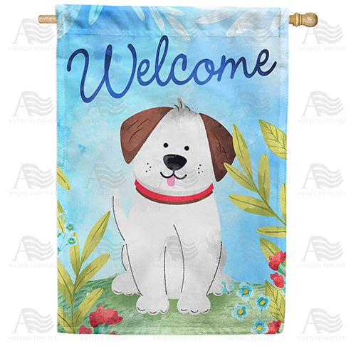 Happy Puppy Welcome Double Sided House Flag