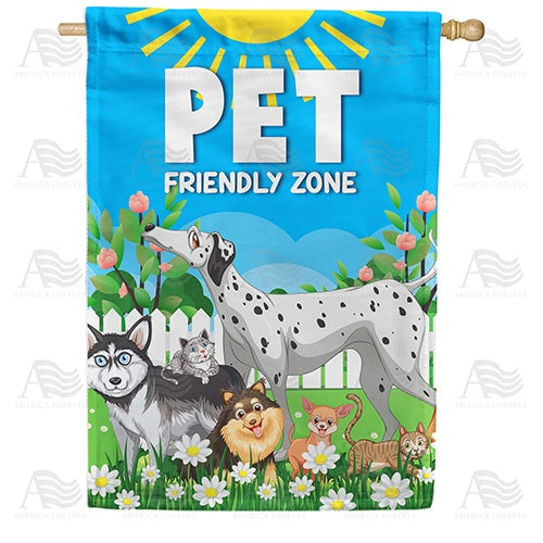 Pet Friendly Zone - Cartoon Double Sided House Flag