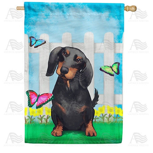 Dachshund Watercolor Double Sided House Flag