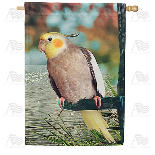 Cockatiel In The Wild Double Sided House Flag