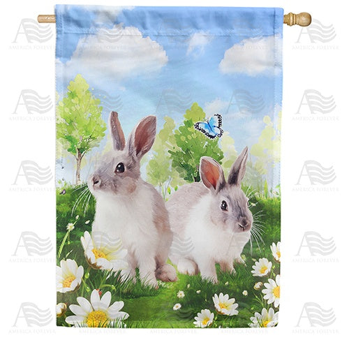 Spring Bunny Couple Double Sided House Flag