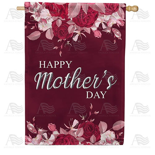 Burgundy Roses For Mother Double Sided House Flag