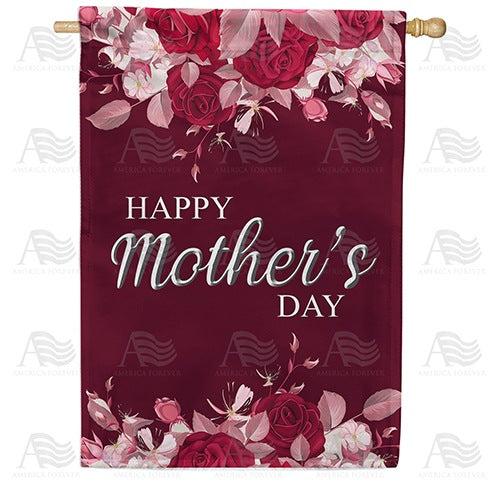 Burgundy Roses For Mother Double Sided House Flag