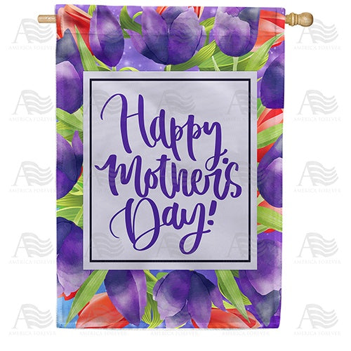 Happy Mother's Day - Purple Tulips Border Double Sided House Flag