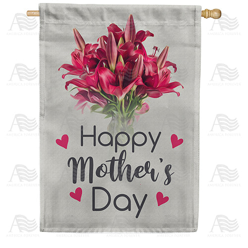 Crimson Lilies For Mother Double Sided House Flag