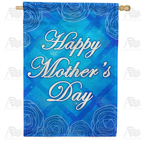 Mother's Day Blue Lattice Double Sided House Flag