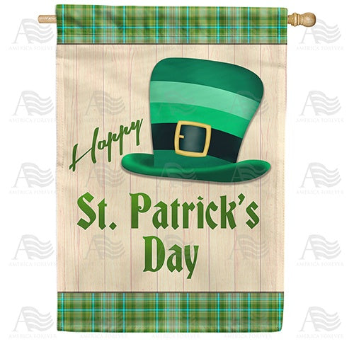Green Striped Leprechaun Hat Double Sided House Flag