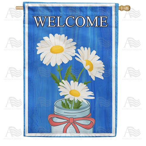 Daisies In Mason Jar Double Sided House Flag