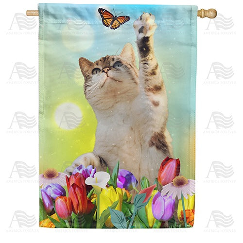 Spring Fun For Kitty Double Sided House Flag