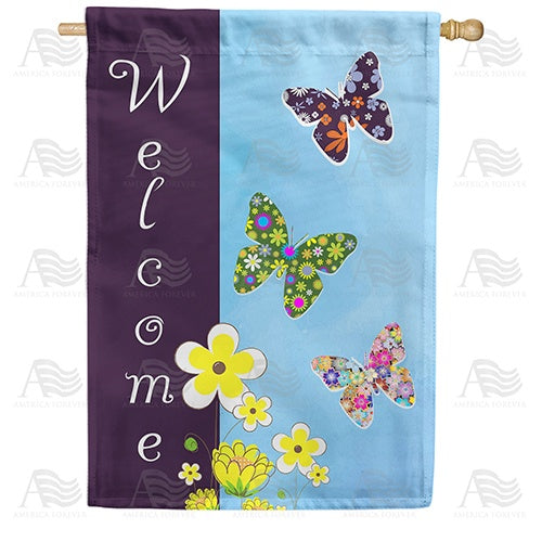 Floral Butterfly Welcome Double Sided House Flag