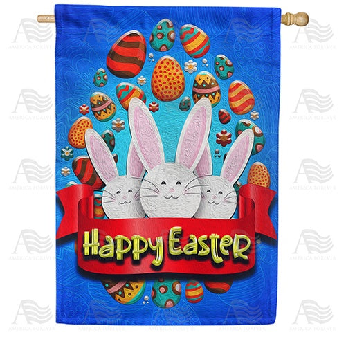 Easter Bunny Trio Double Sided House Flag