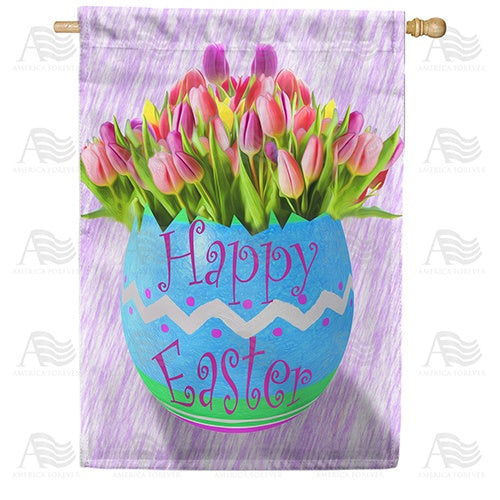 Tulips In Easter Egg Double Sided House Flag