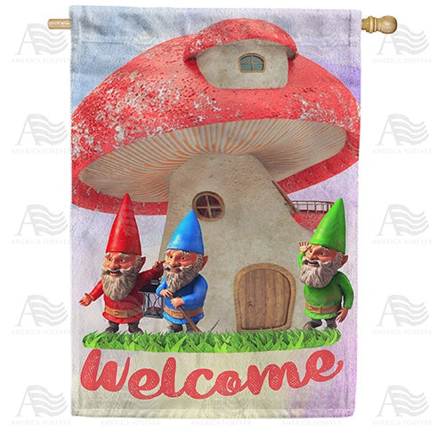 Gnome Mushroom Home Double Sided House Flag