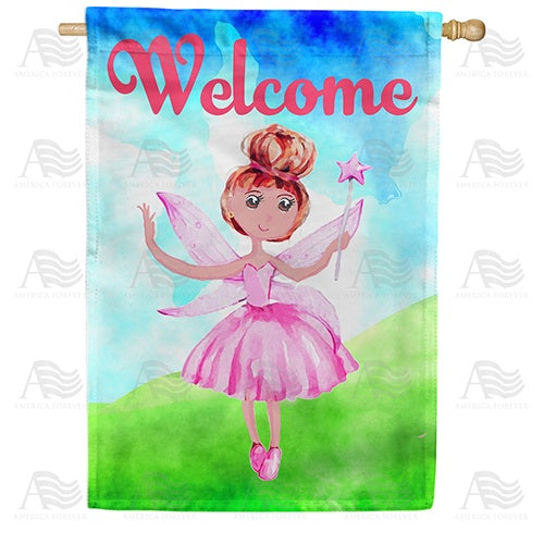 Pink Fairy Welcome Double Sided House Flag
