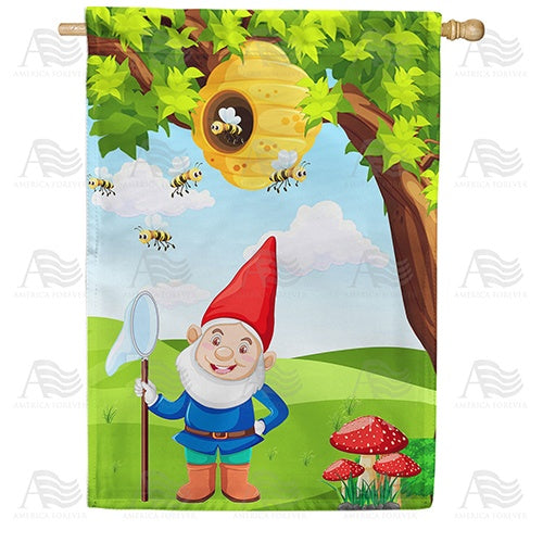 Bee Keeper Gnome Double Sided House Flag