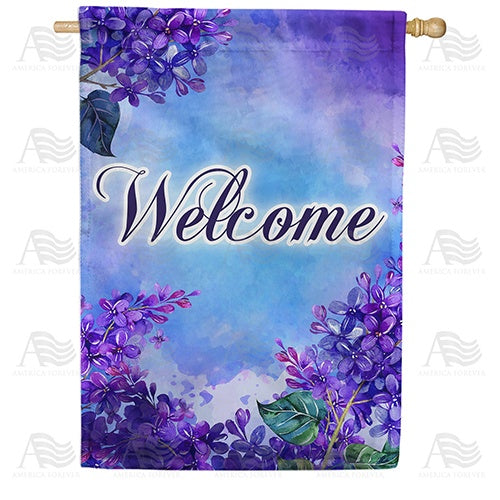 Purple Flower Welcome Double Sided House Flag