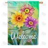 Pastel Daisies Welcome Double Sided House Flag