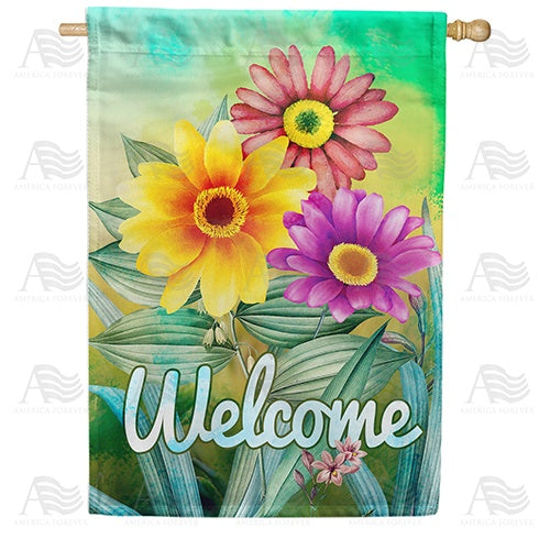 Pastel Daisies Welcome Double Sided House Flag