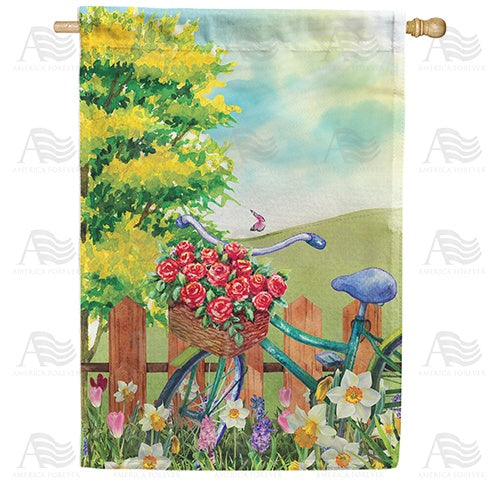 Spring Morning Bike Ride Double Sided House Flag