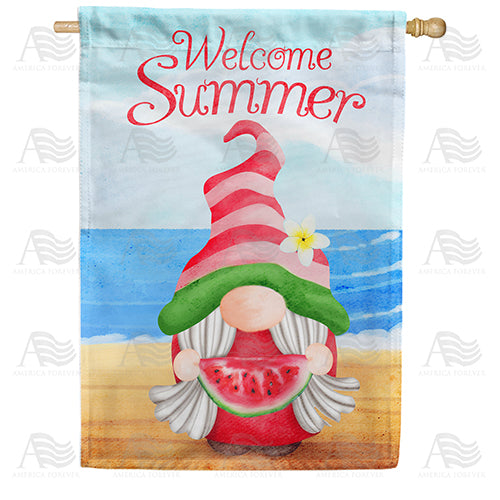 Gnome At Seashore Double Sided House Flag