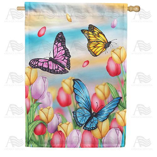 Spring Floral Butterflies Double Sided House Flag