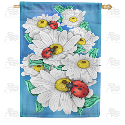 Ladybugs & Daisies Double Sided House Flag