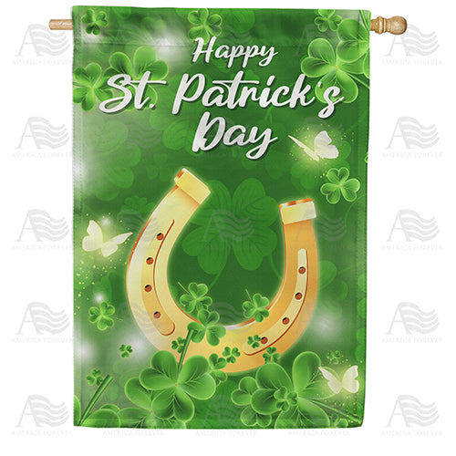 Lucky Golden Horseshoe Double Sided House Flag